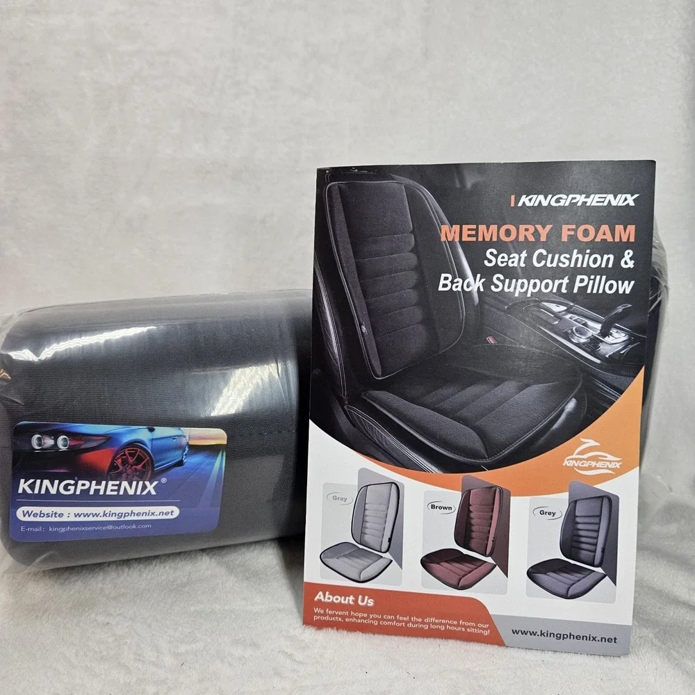 Kingphenix Memory Foam Car Seat Cushion & Lumbar Back Support Pillow Gray